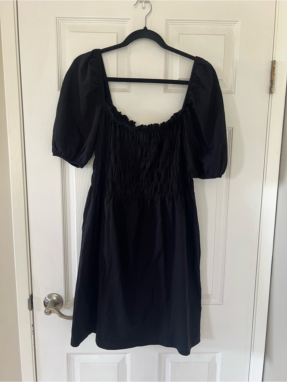 H&M Black Puff Sleeve Smocked Mini Dress